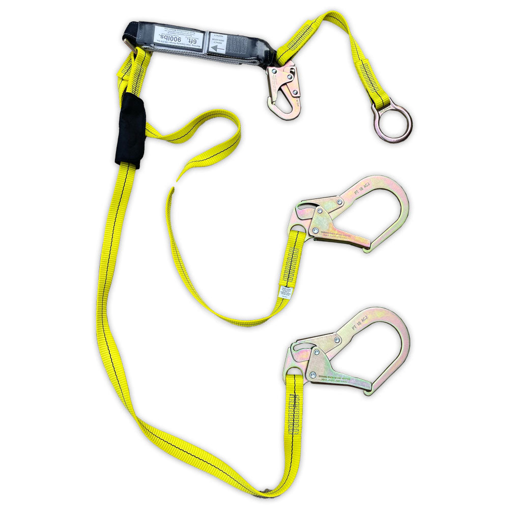 Guardian Dual Leg Shock Absorbing Lanyard w/ Rebar Hooks &  Extension Lanyard  - 6 ft. (Closeout)